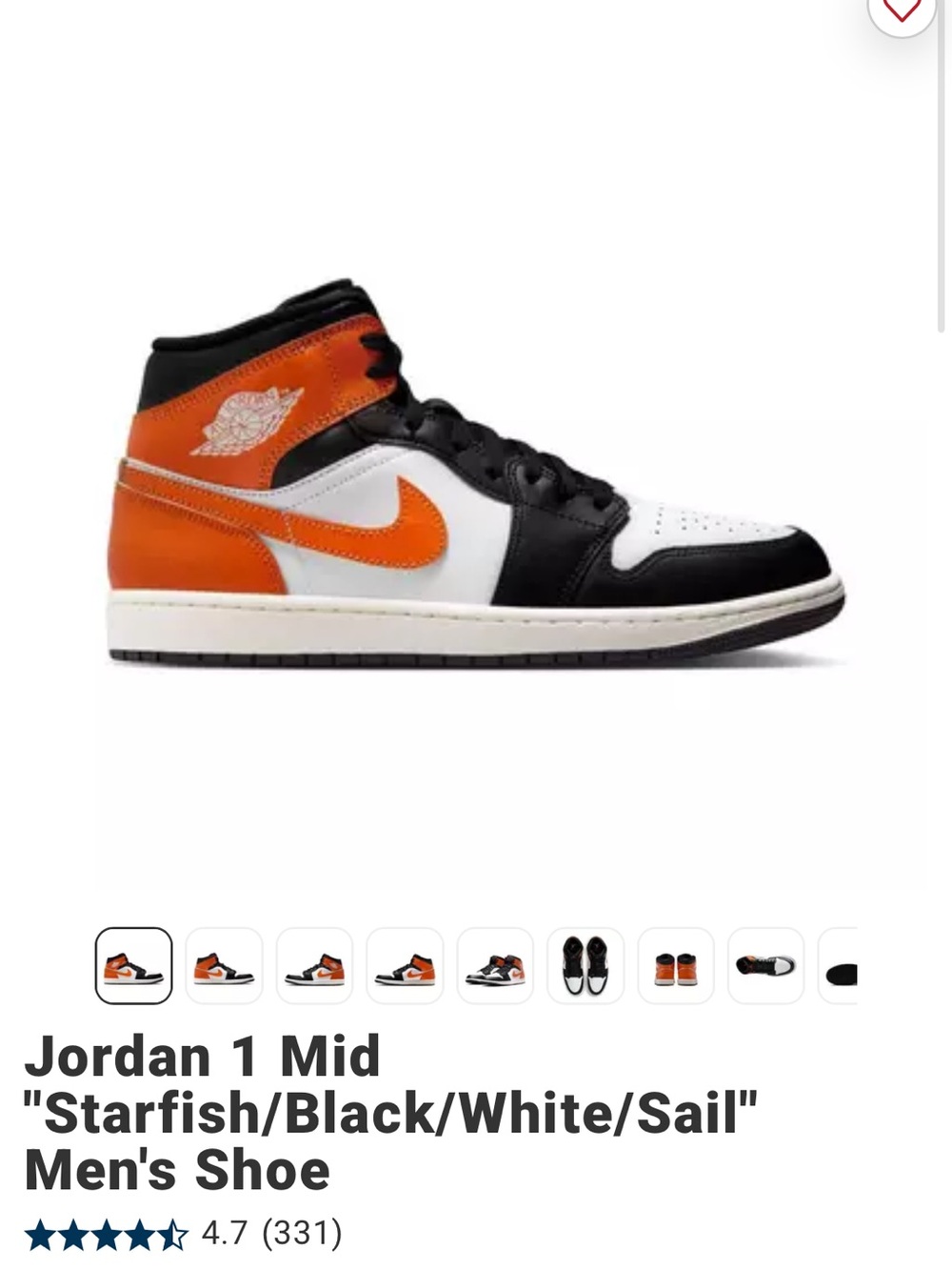 Nike Air Jordan 1 Mid - Starfish/orange/black/white/sail men’s size 10.5